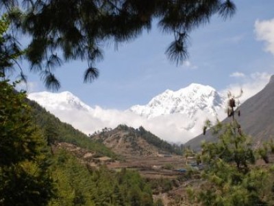 Manaslu Circuit trek mountain views and terraced fields